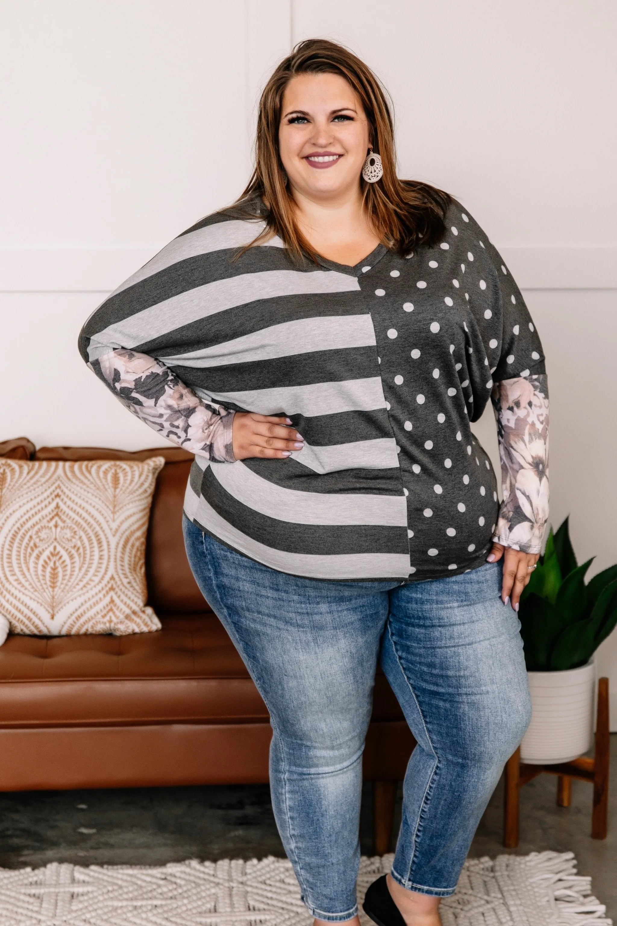 All In Good Time Top In Blush And Gray