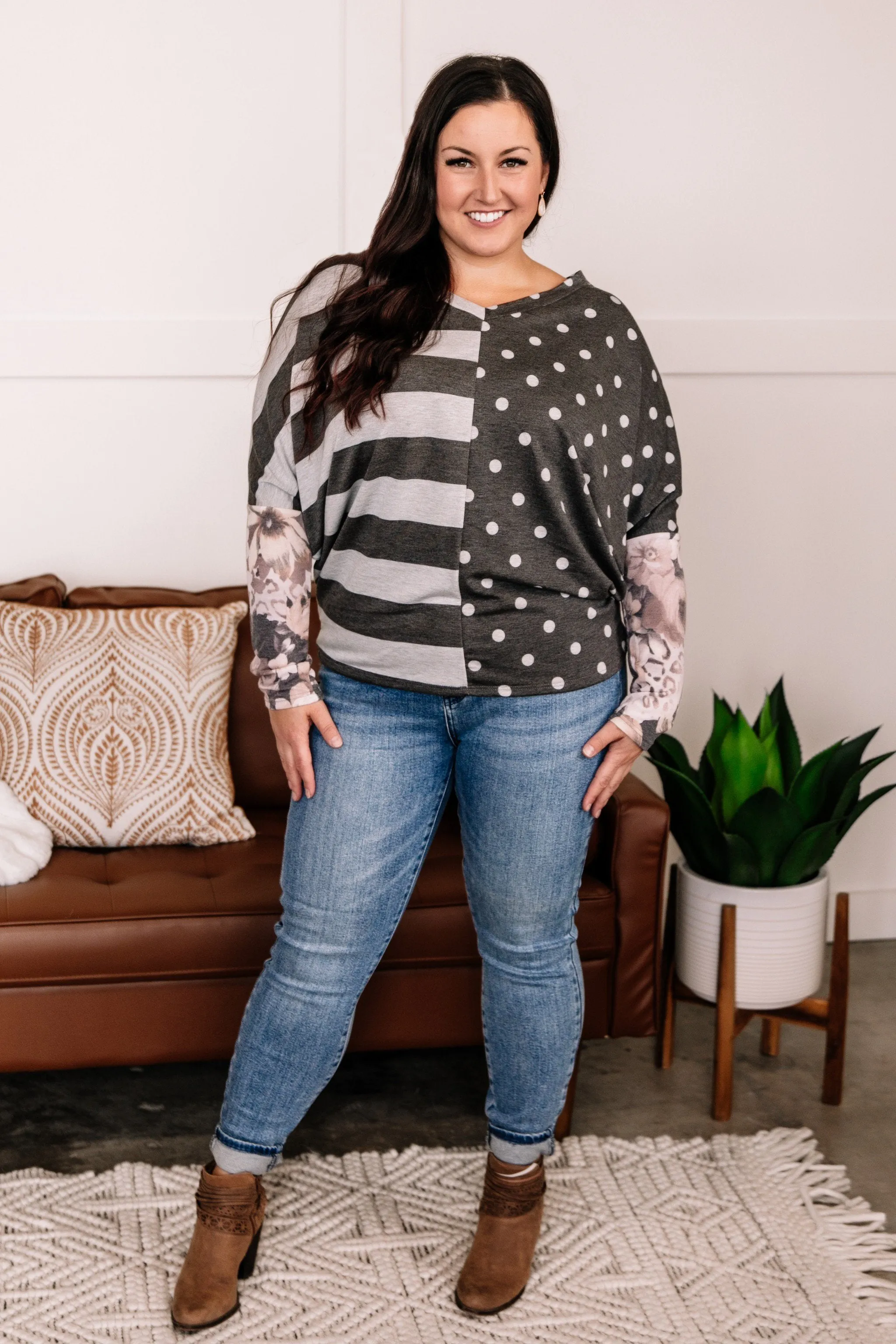 All In Good Time Top In Blush And Gray