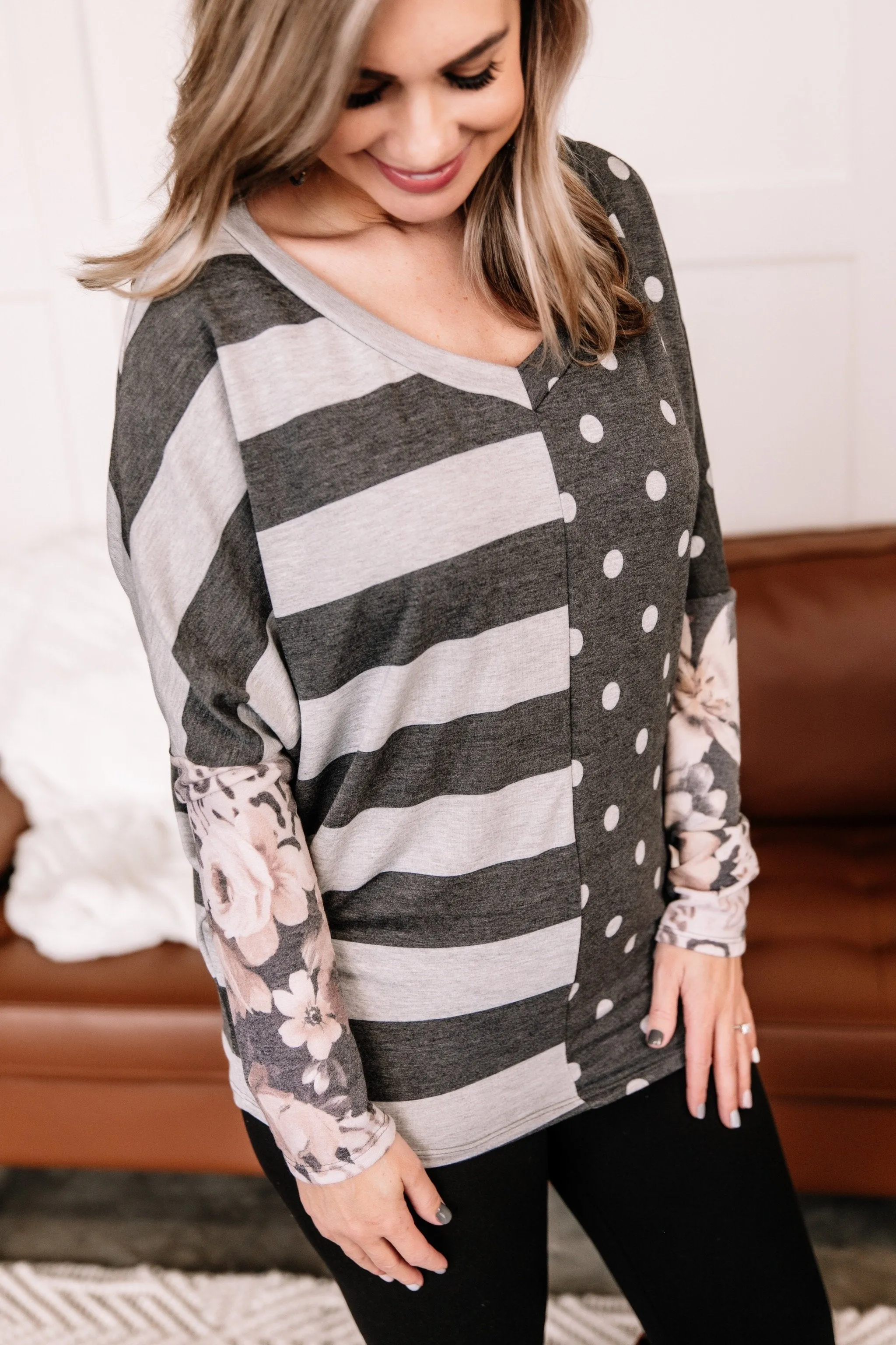 All In Good Time Top In Blush And Gray