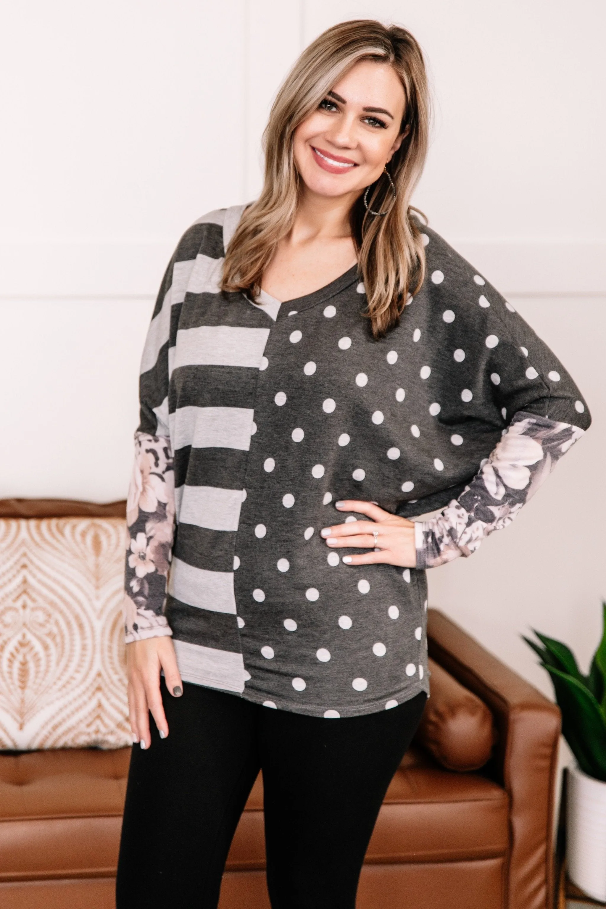 All In Good Time Top In Blush And Gray