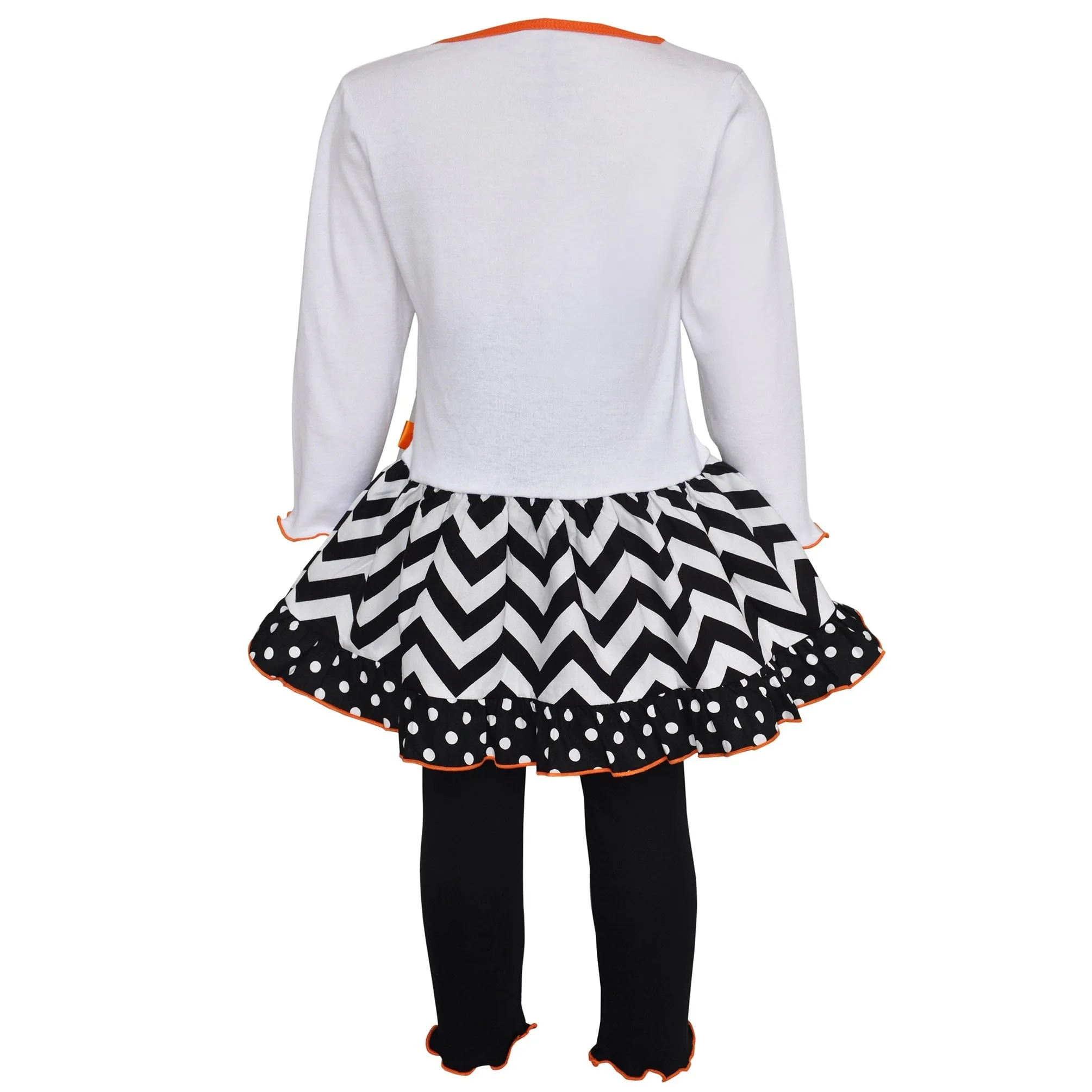 AnnLoren Girls' Halloween Orange Pumpkin and Black Cat Dress & Leggings Outfit