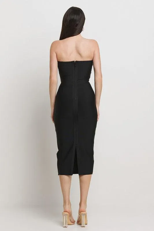 BANDAGE TUBETOP DRESS WITH RHINESTONE DETAILS