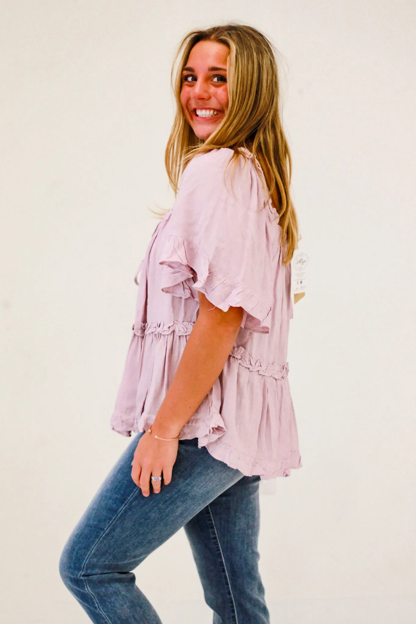 Beachside Bliss Relaxed Peasant Top in Lilac