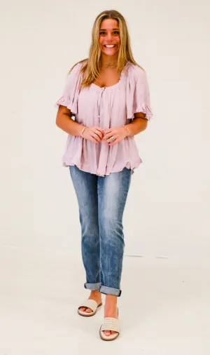 Beachside Bliss Relaxed Peasant Top in Lilac