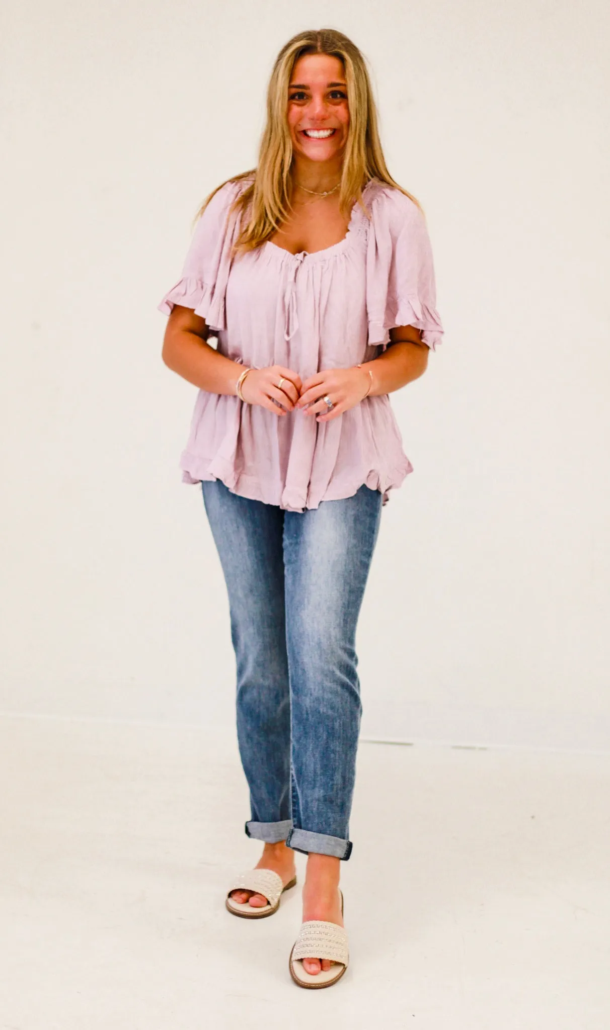 Beachside Bliss Relaxed Peasant Top in Lilac