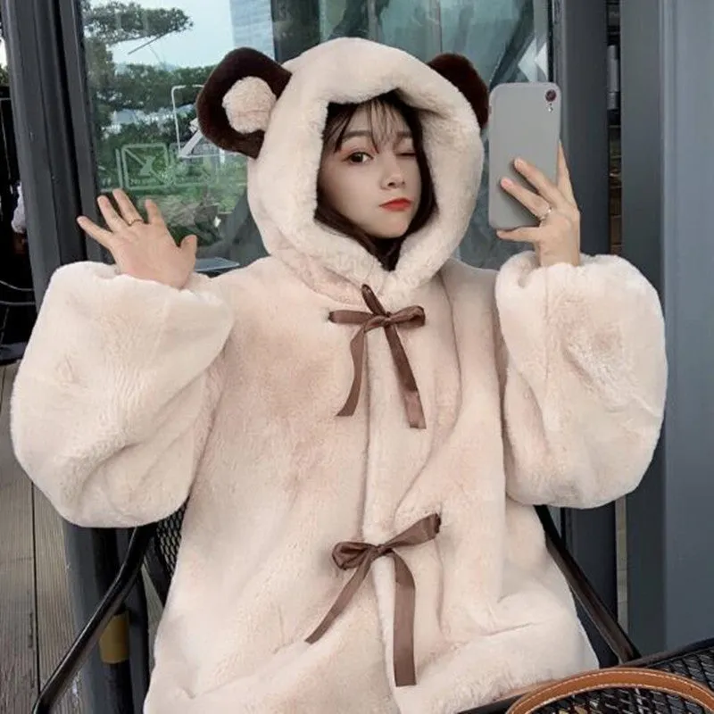 Bear ears winter lamb plush cute jacket UB3498