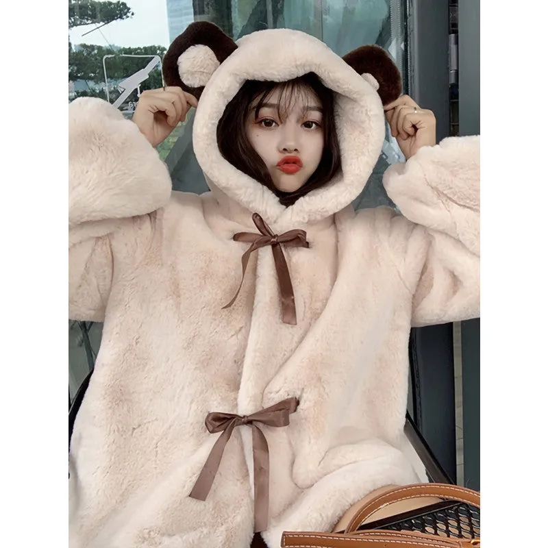 Bear ears winter lamb plush cute jacket UB3498