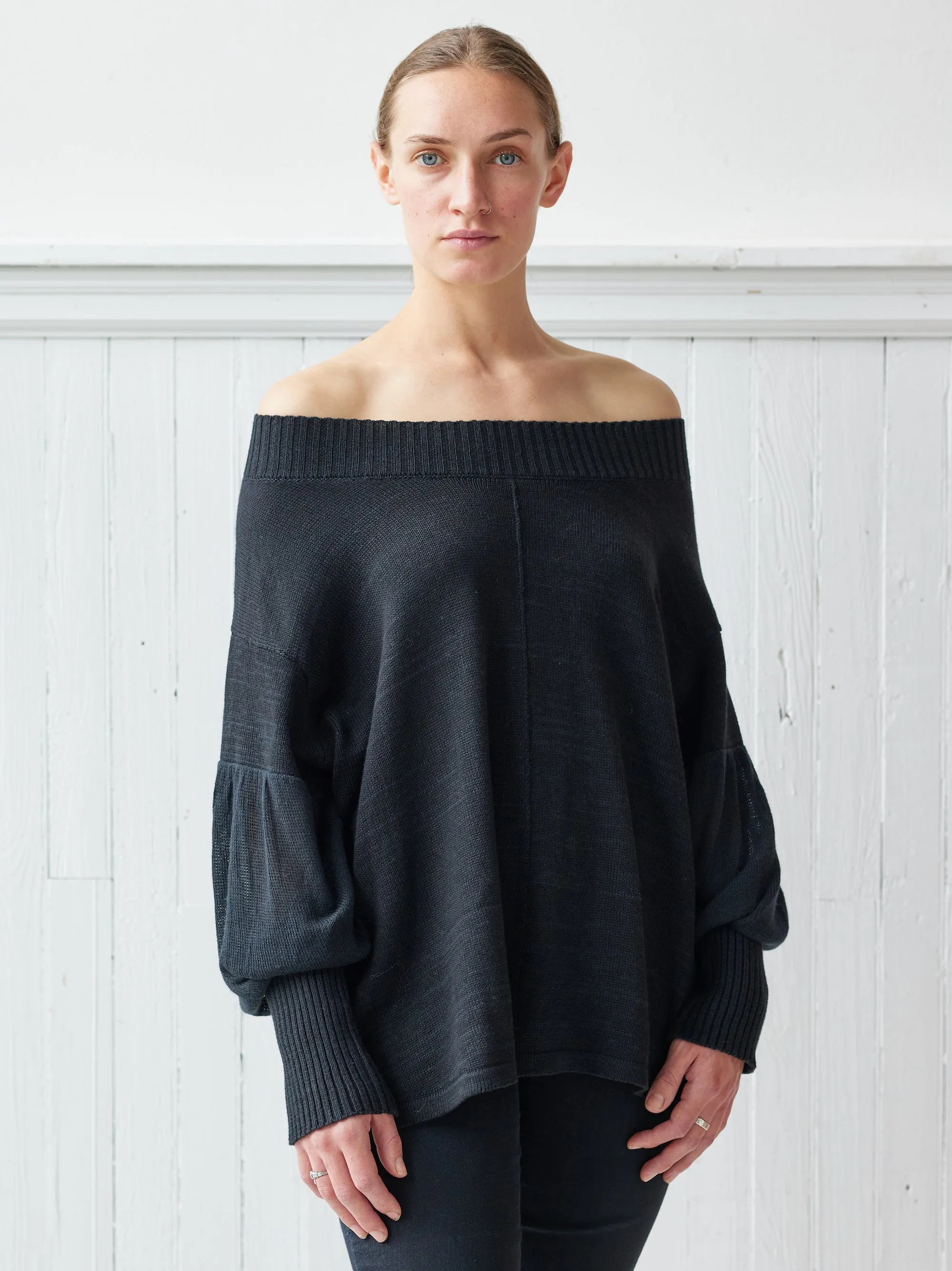 black peasant knit top