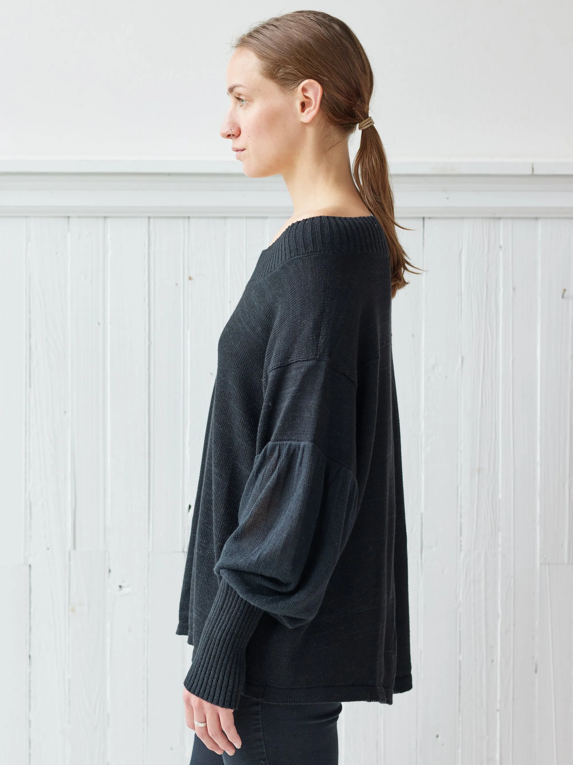 black peasant knit top