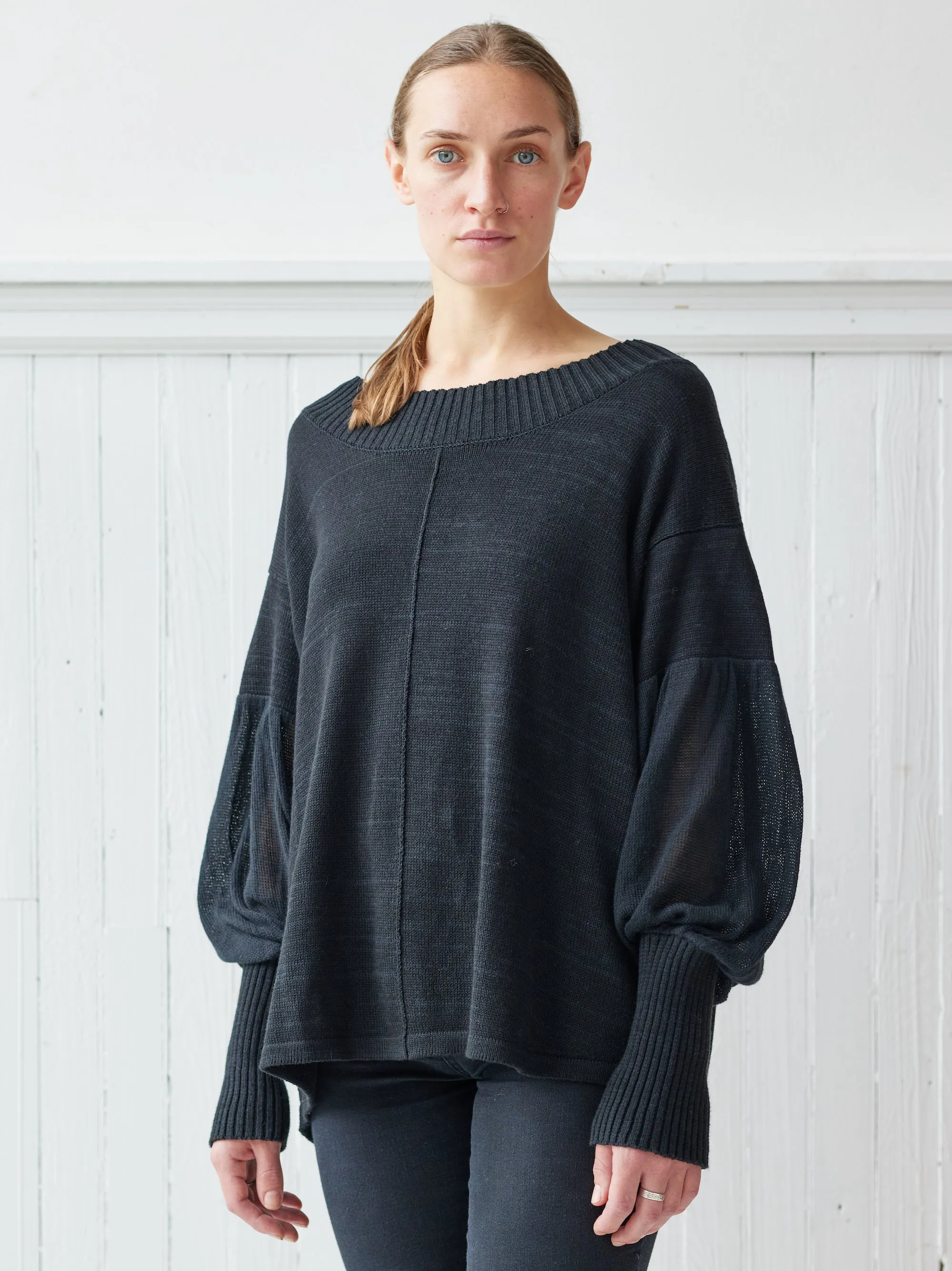 black peasant knit top