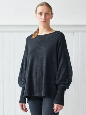 black peasant knit top