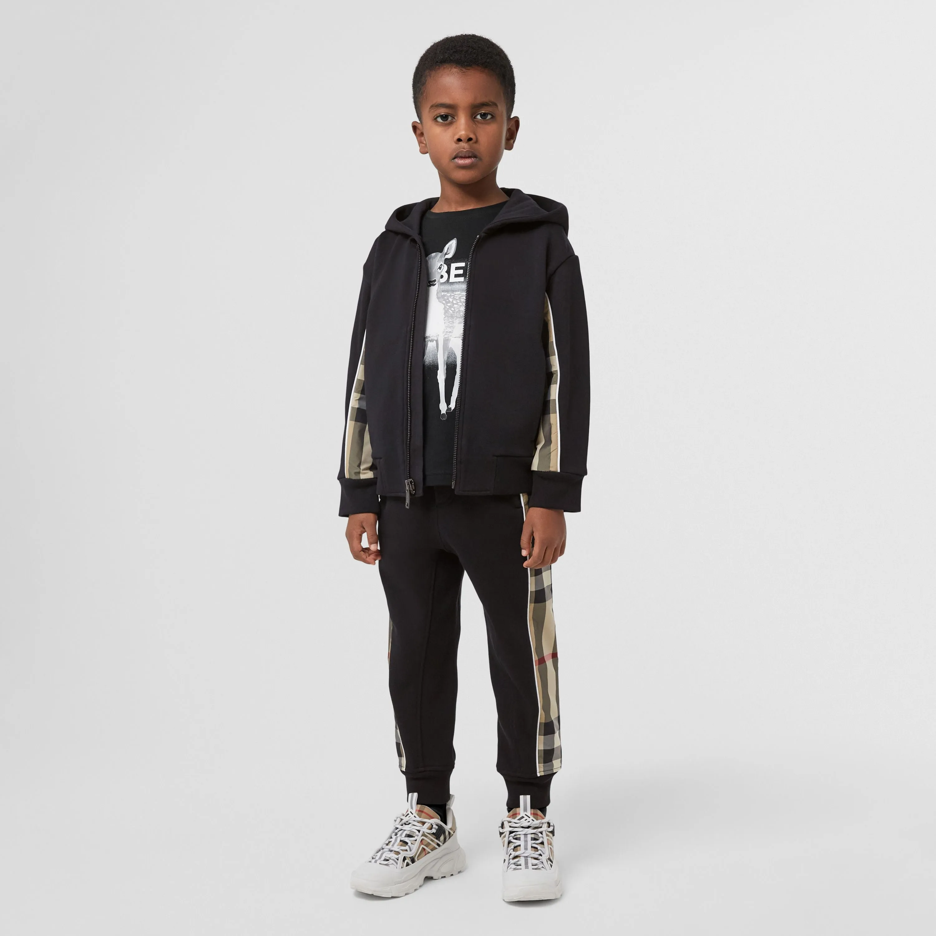 Burberry Check Panel Cotton Jogging Pants