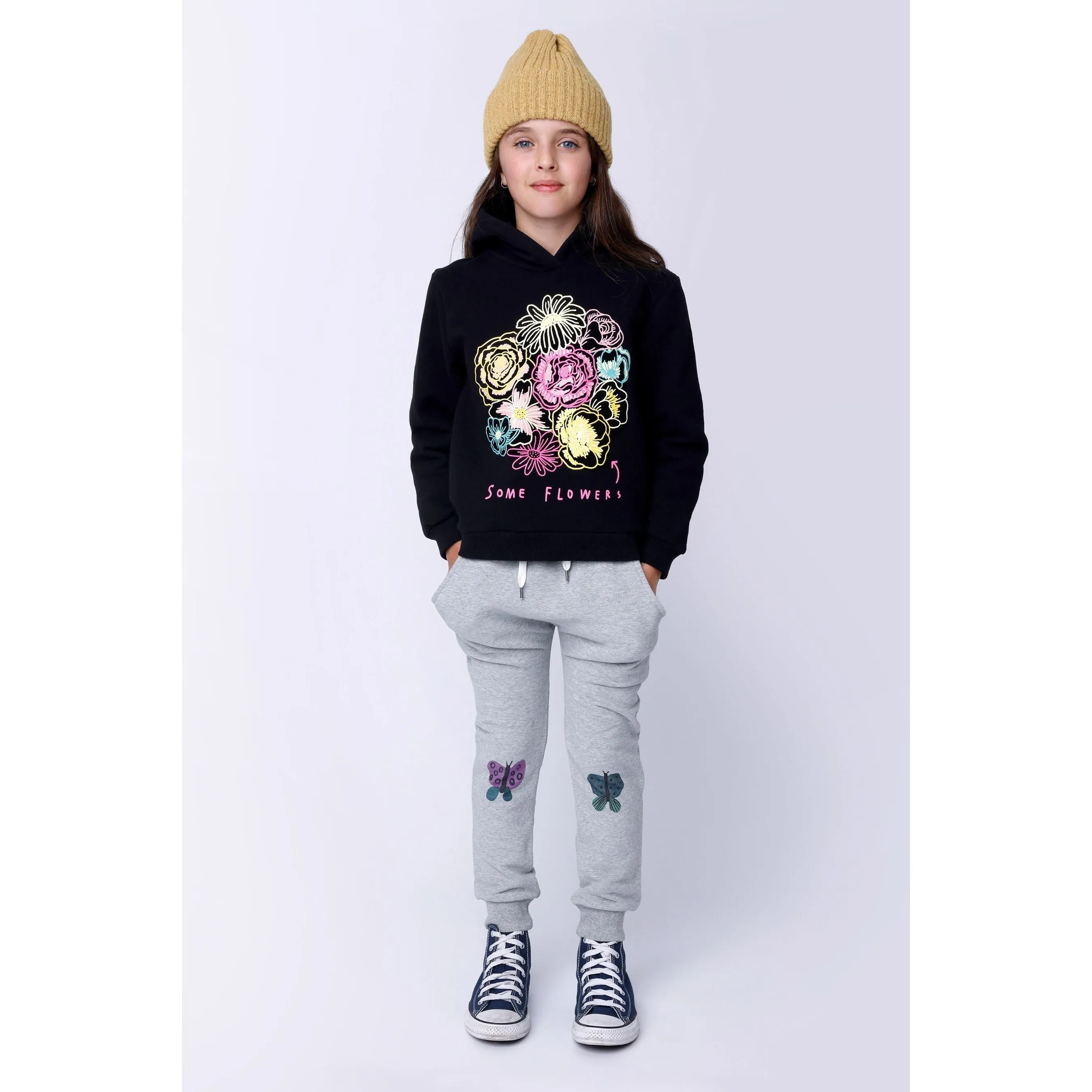 Butterfly Knee Furry Trackies - Grey Marle