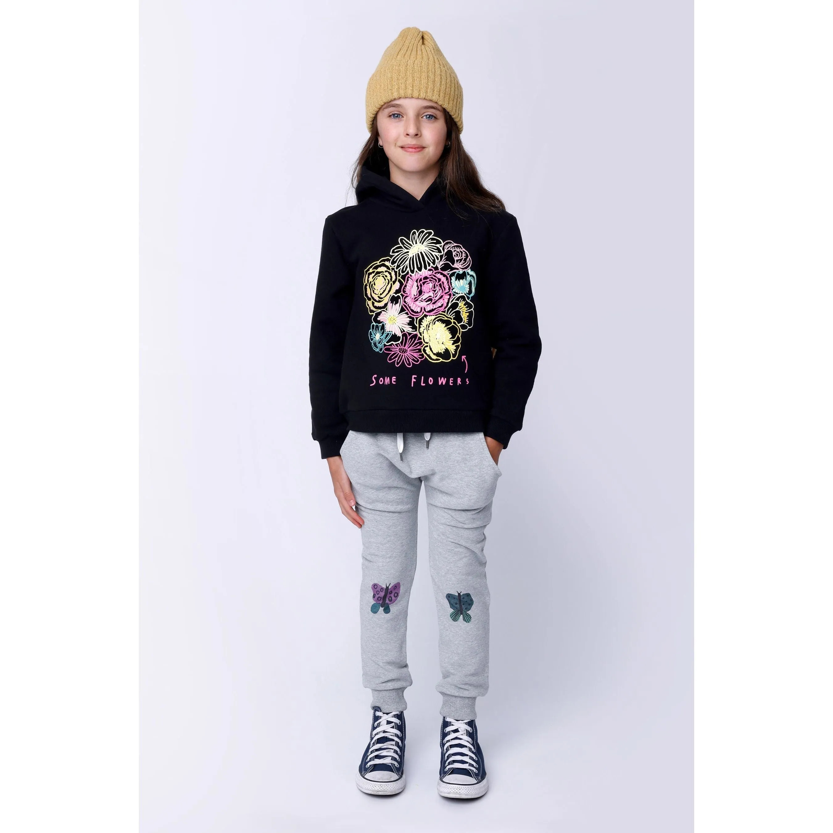 Butterfly Knee Furry Trackies - Grey Marle