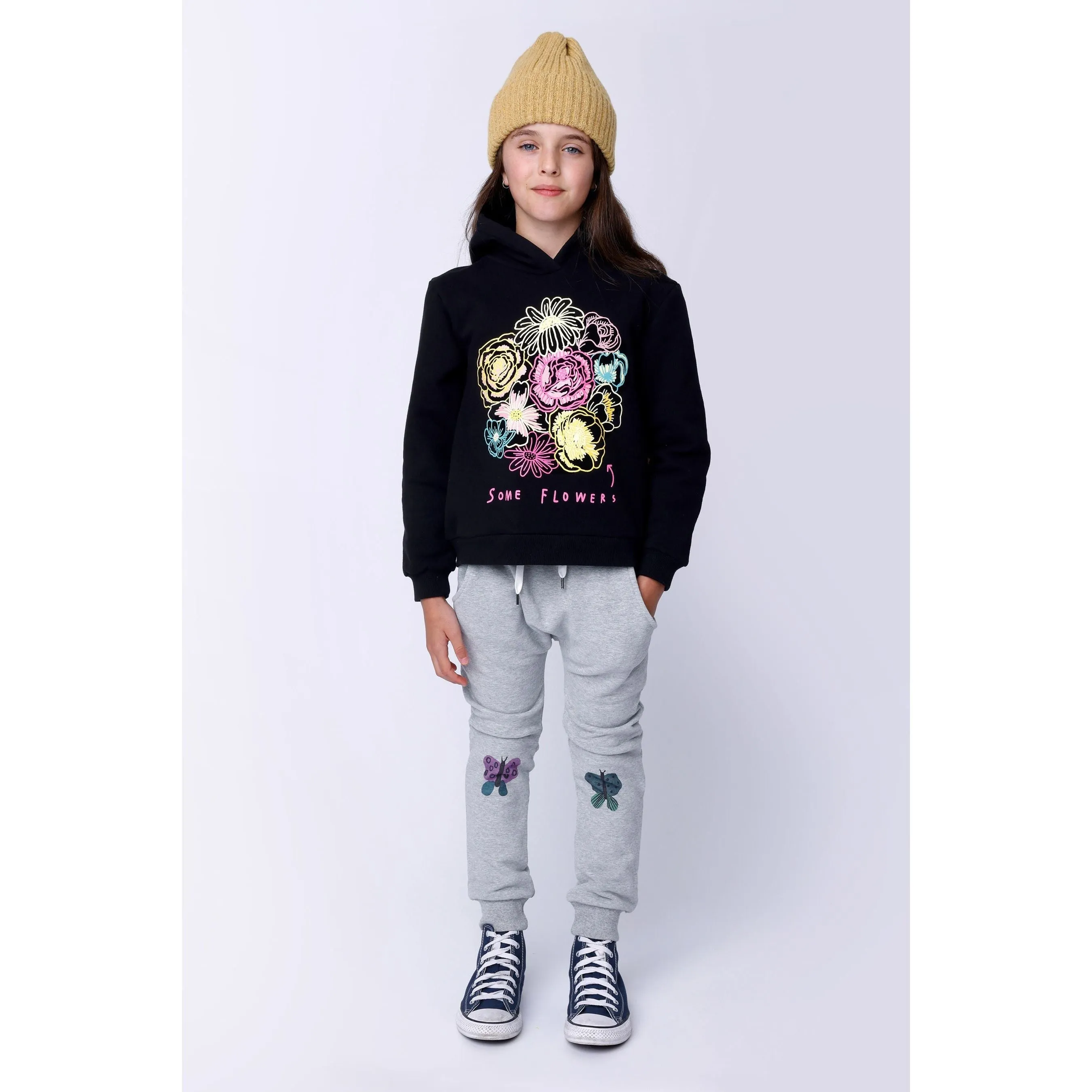 Butterfly Knee Furry Trackies - Grey Marle
