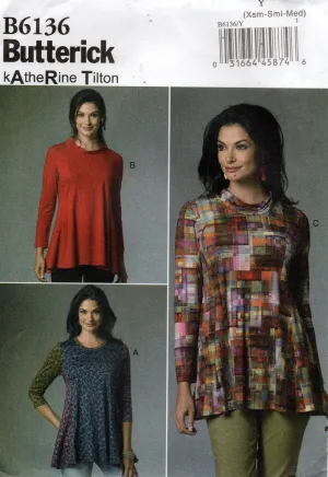 Butterick 6136 KATHERINE TILTON Womens Pullover Stretch Tent Tunic Tops Out Of Print Sewing Pattern Size XS - M UNCUT Factory Folded