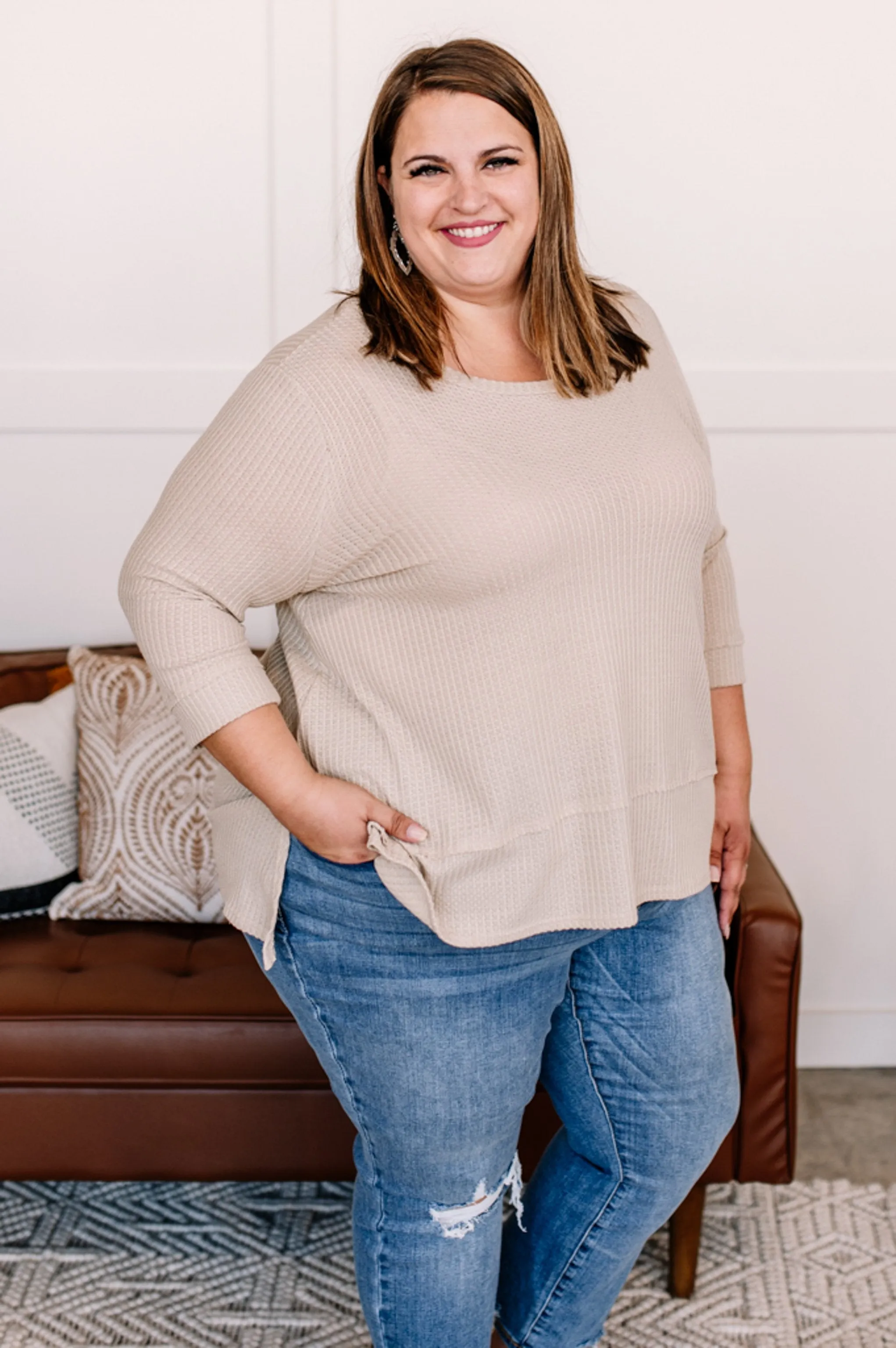 Carry A Tunic In Natural Waffle Knit