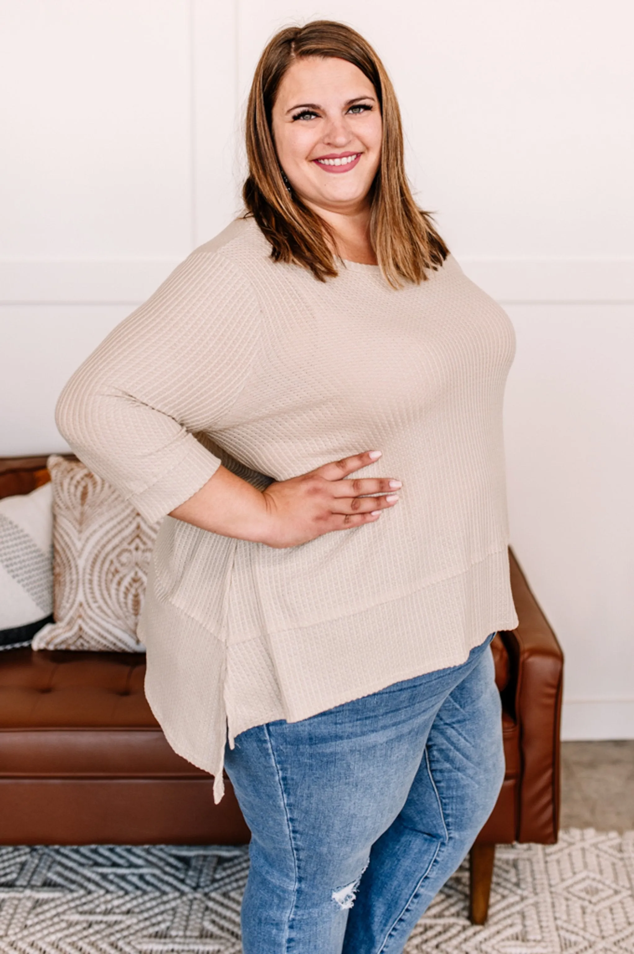 Carry A Tunic In Natural Waffle Knit