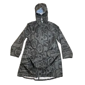Charcoal Raven Totemic Hooded Raincoat with Pouch