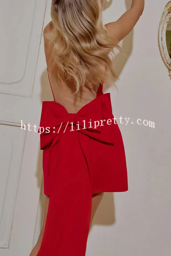 Cheerful Smile Oversized Detachable Bow Detail Off Shoulder Mini Dress