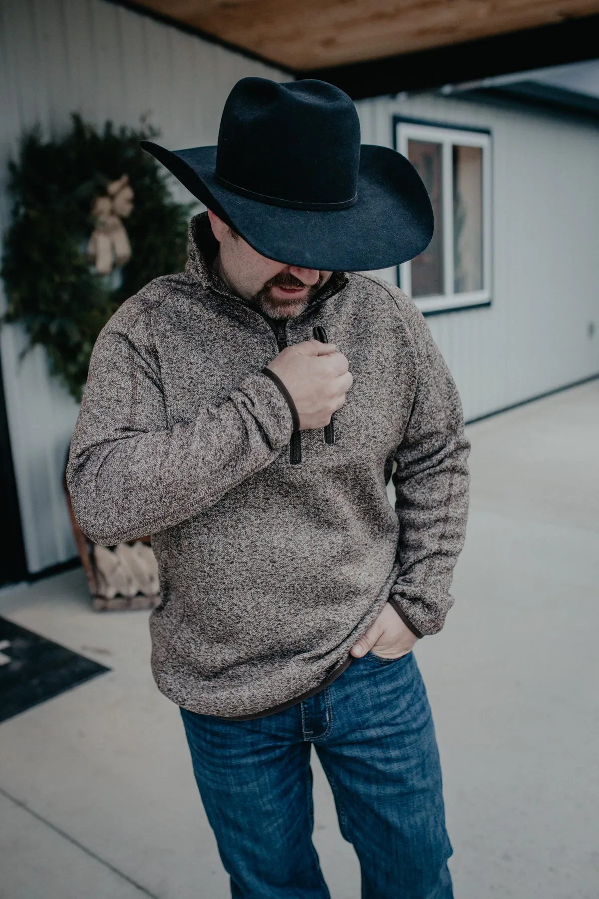 'Clade' Brown Herringbone Sweater by Stetson (S ONLY)