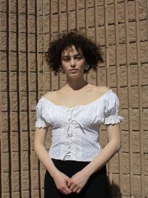Cotton Eyelet Peasant Top