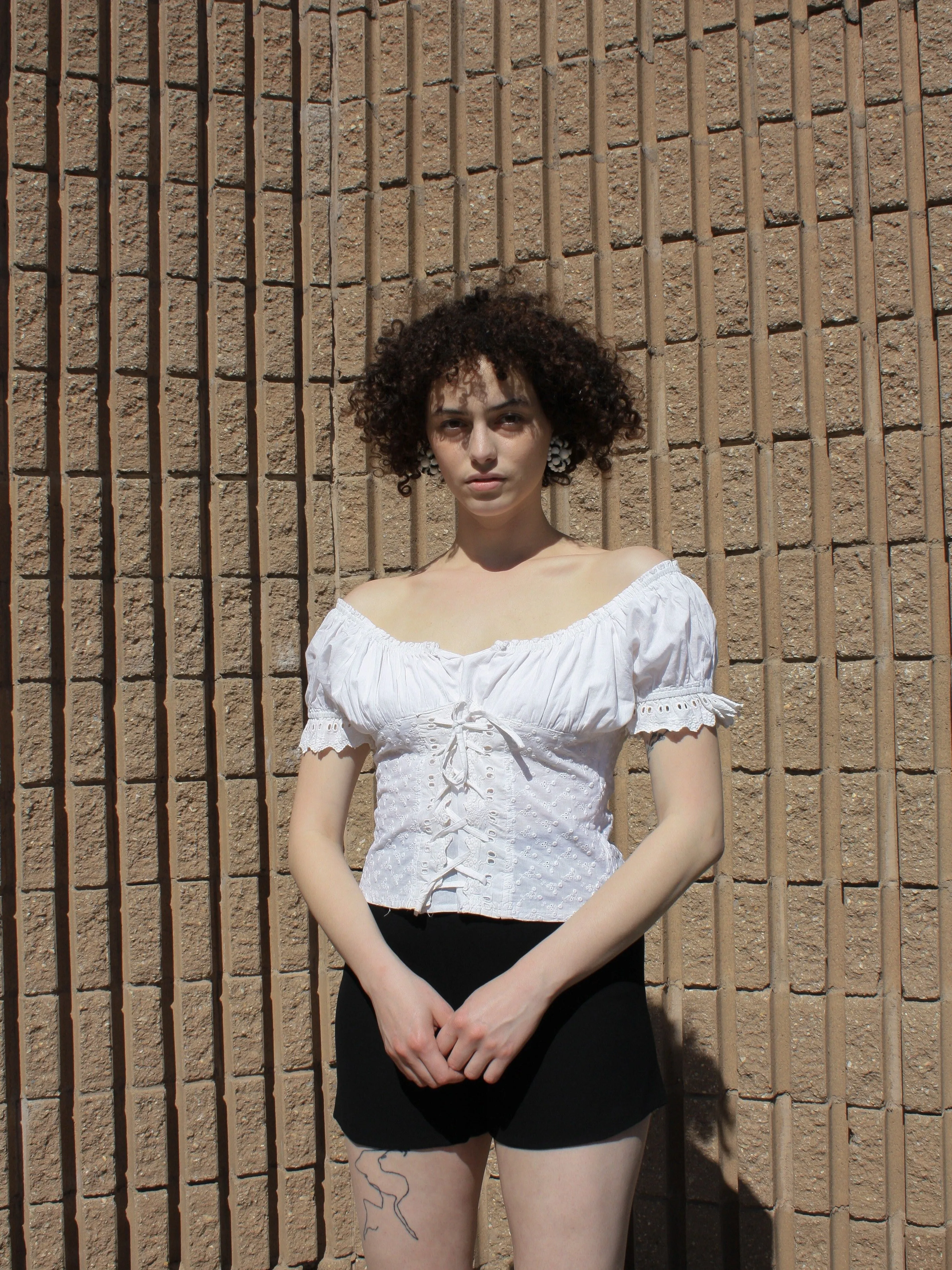 Cotton Eyelet Peasant Top