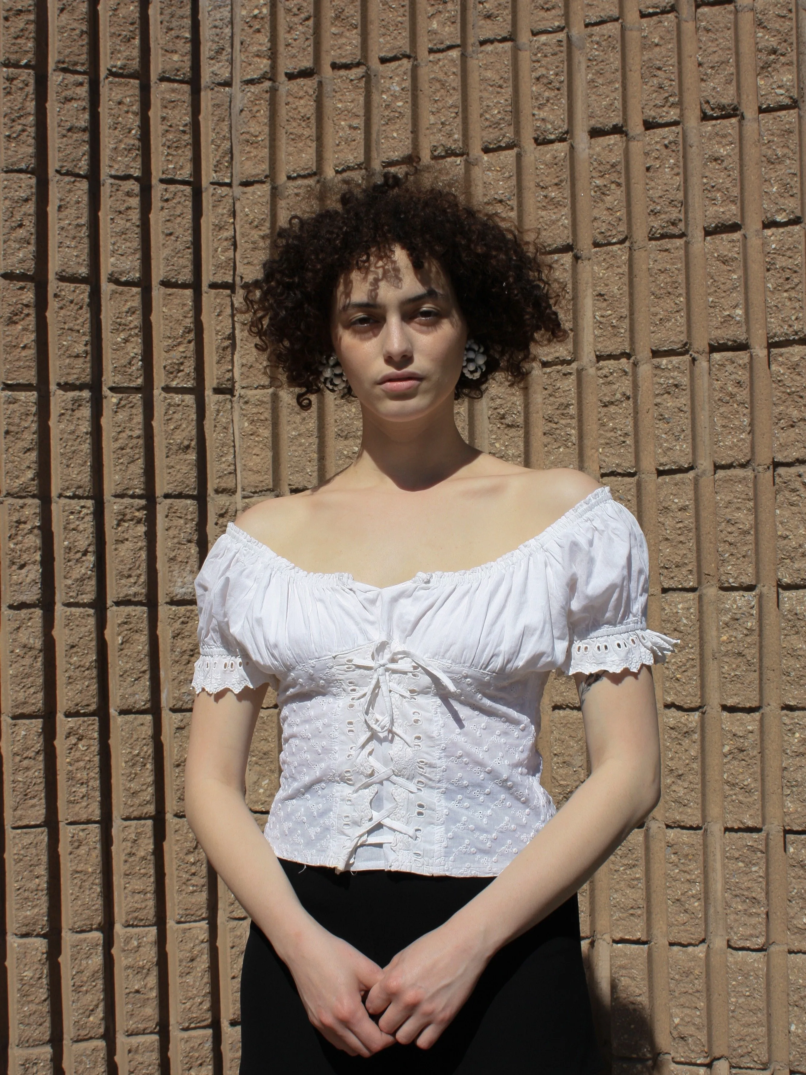 Cotton Eyelet Peasant Top