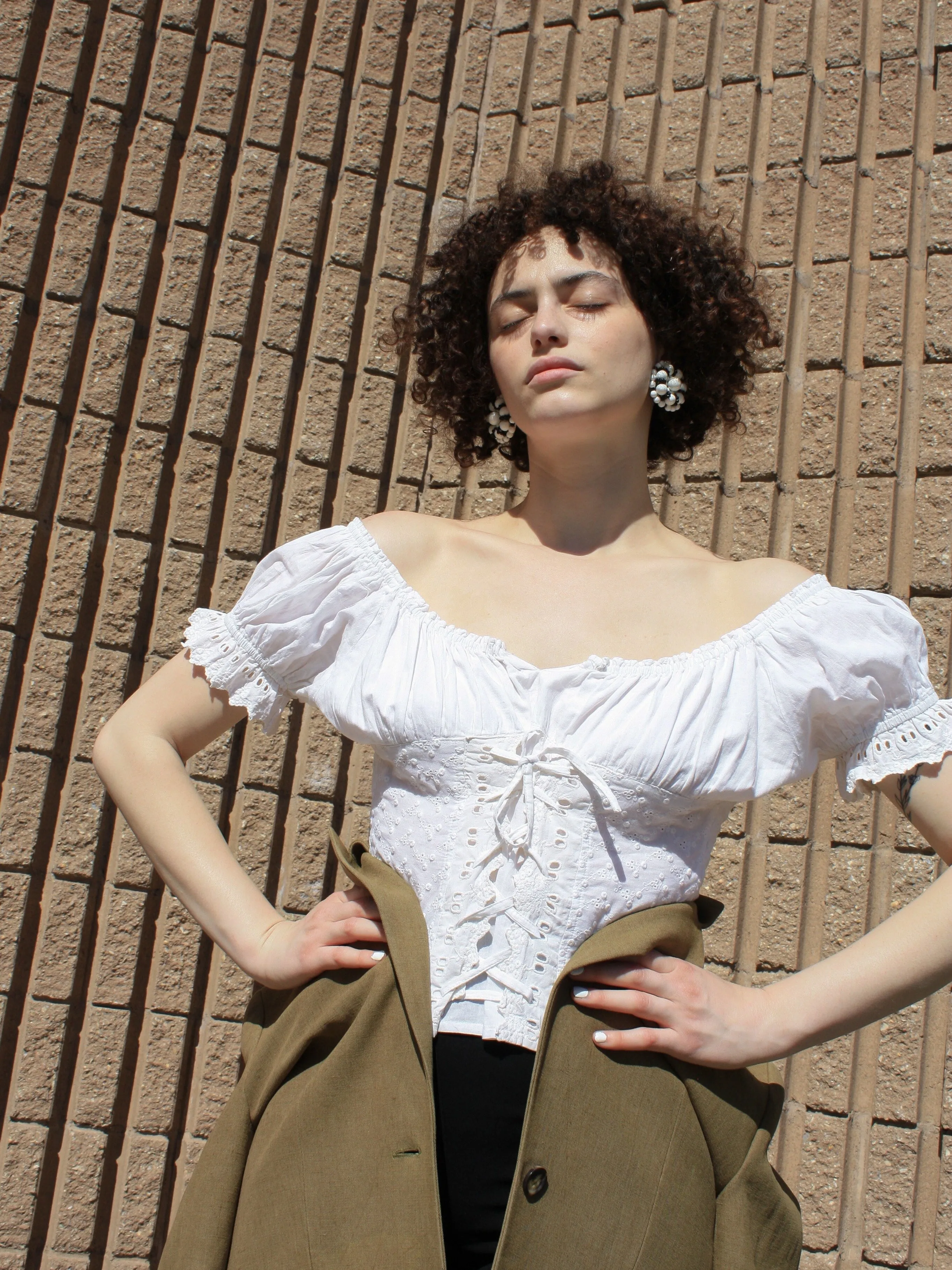 Cotton Eyelet Peasant Top