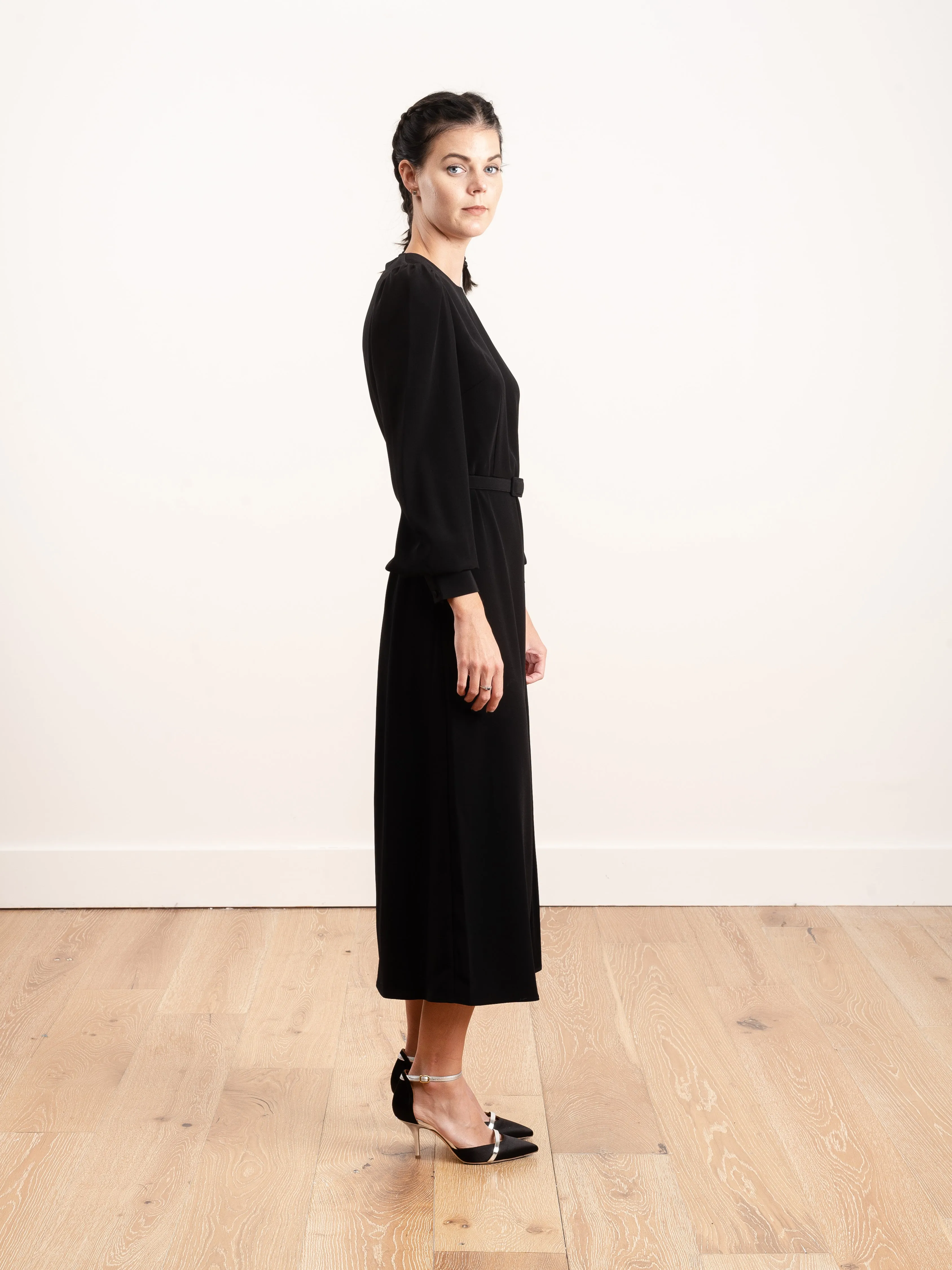 crepe inverted pleat dress