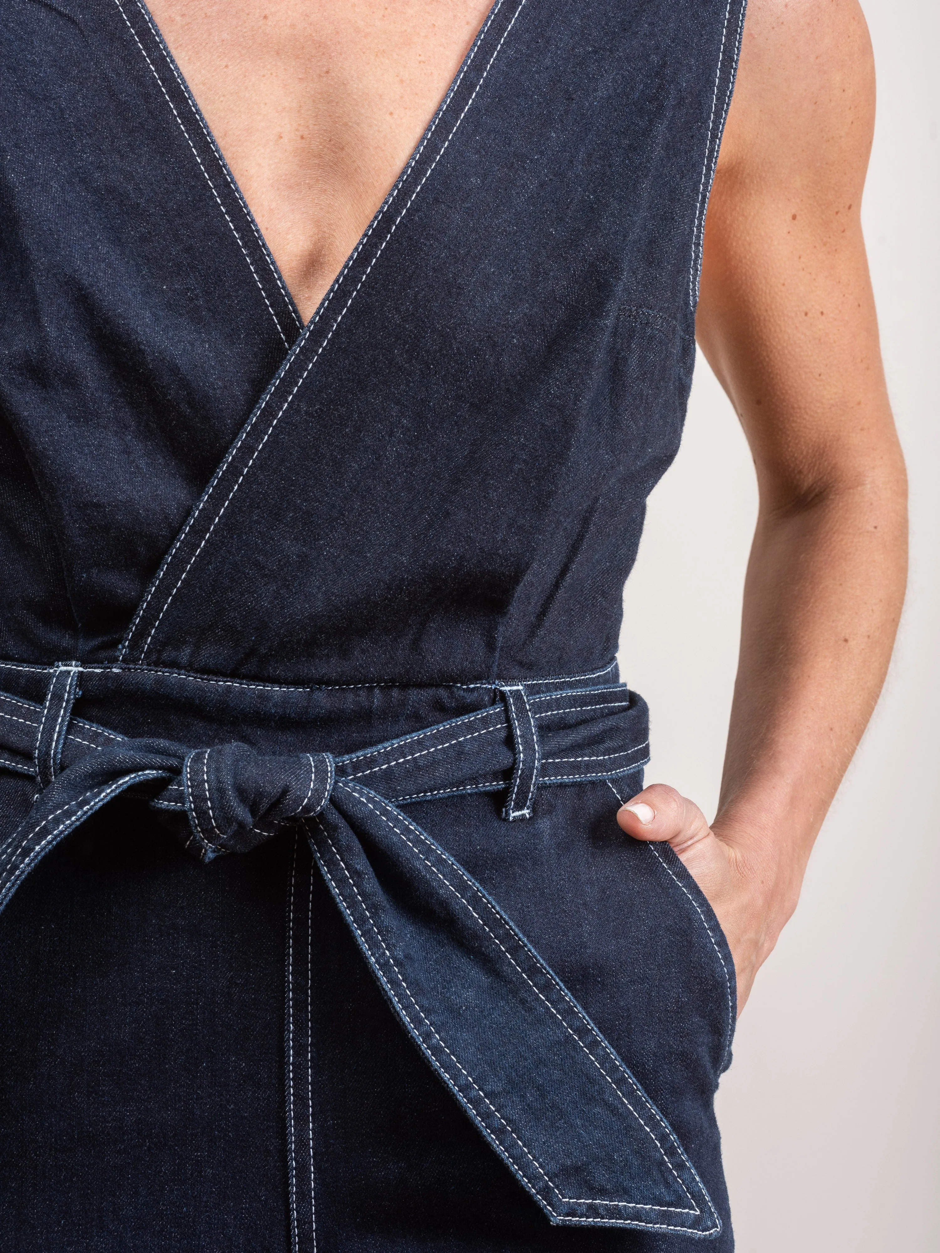dark denim jumpsuit