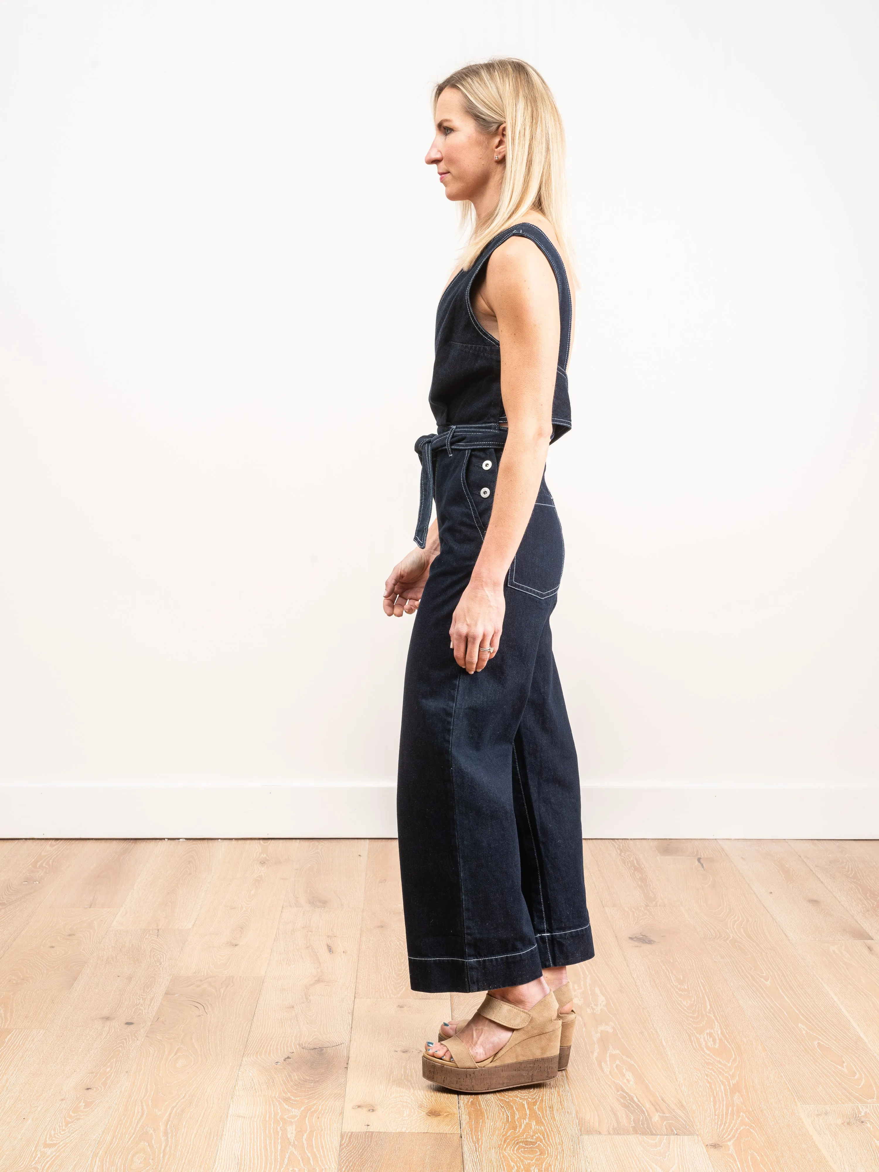 dark denim jumpsuit