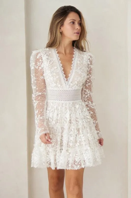 Deep V-Neck Lace Tiered MINI Dress