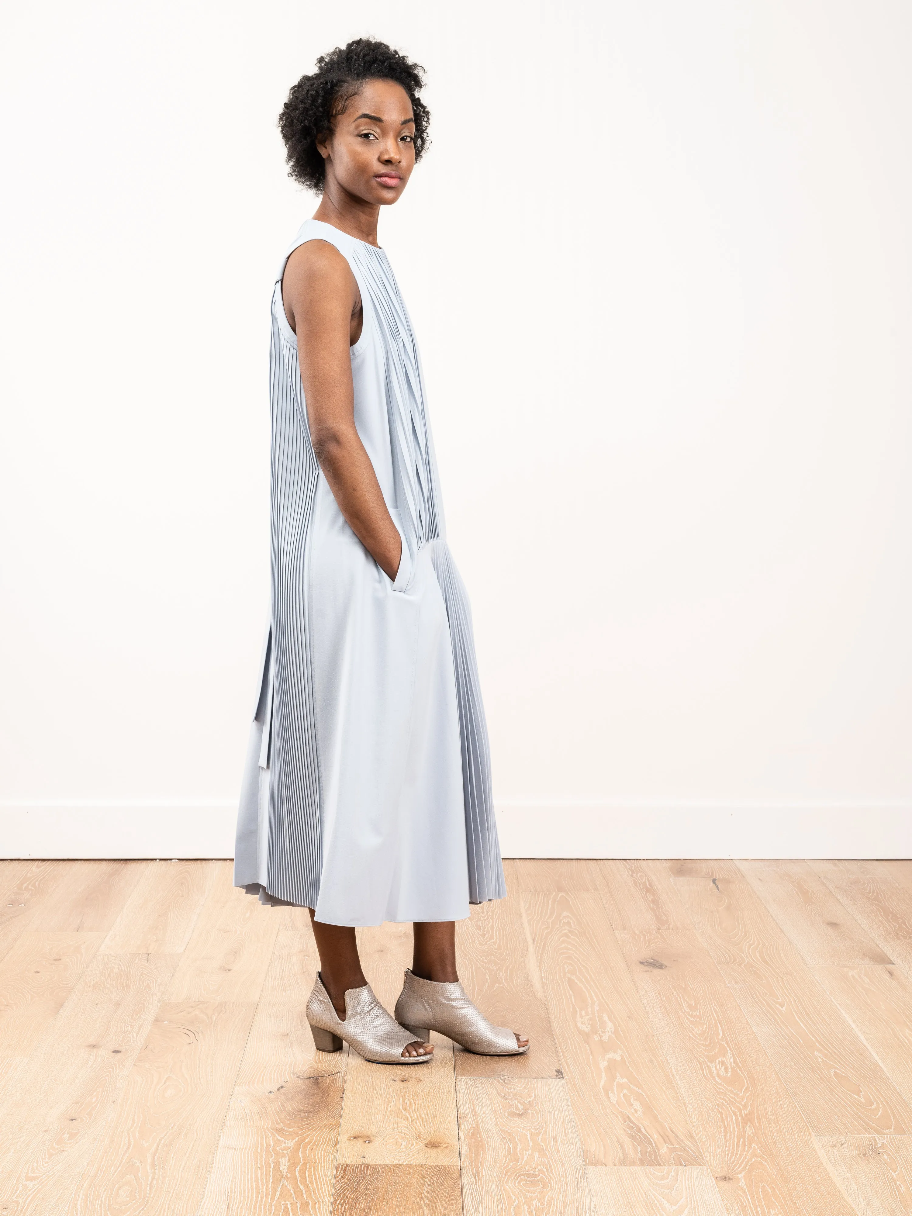 edith pleated sleeveless dress