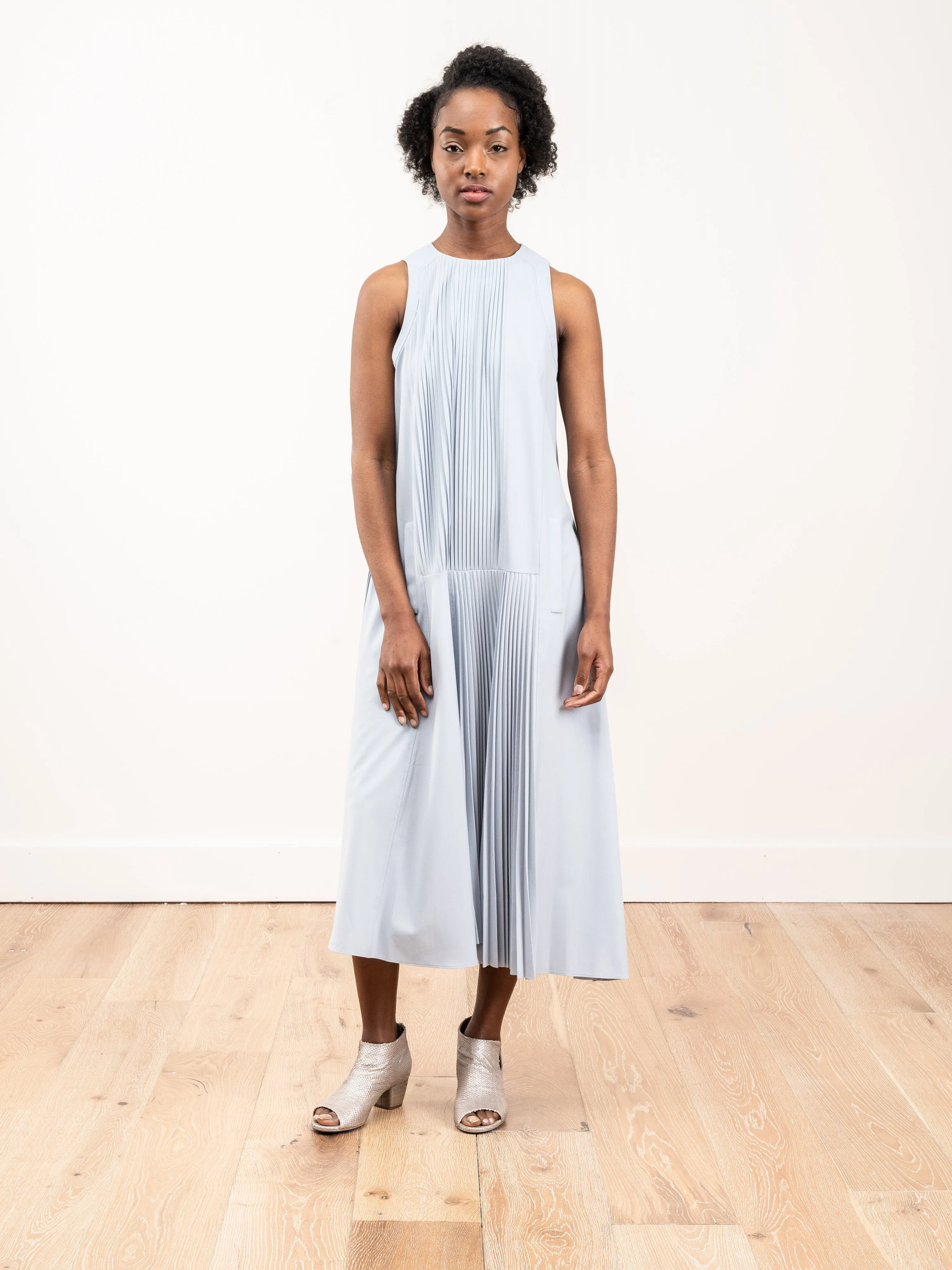 edith pleated sleeveless dress