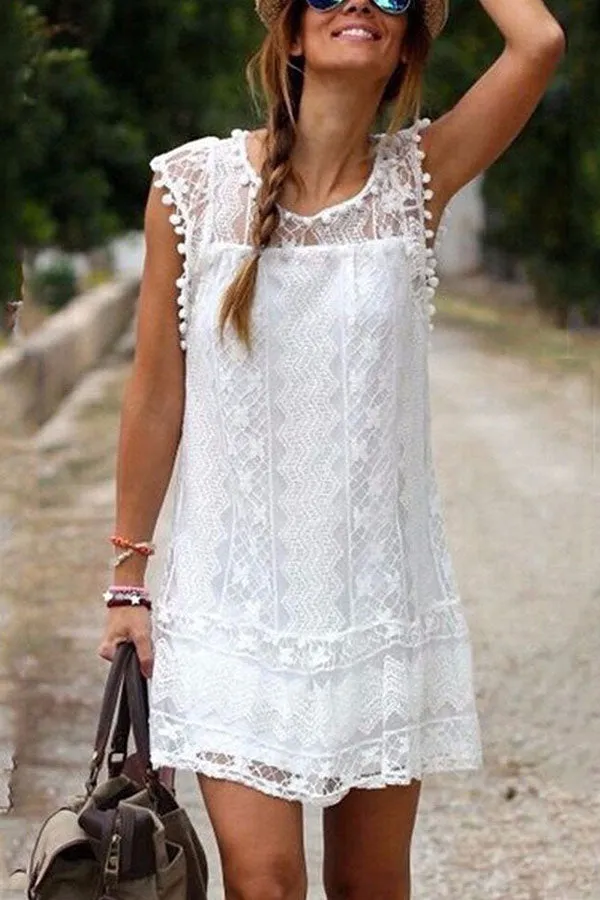 Elegant Lace Stitching Sleeveless Mini Dress