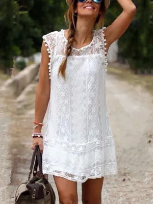Elegant Lace Stitching Sleeveless Mini Dress