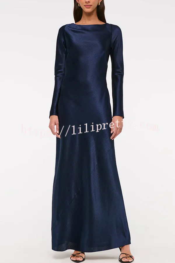 Eternal Event Satin Long Sleeve Cowl Back Slip Maxi Dress