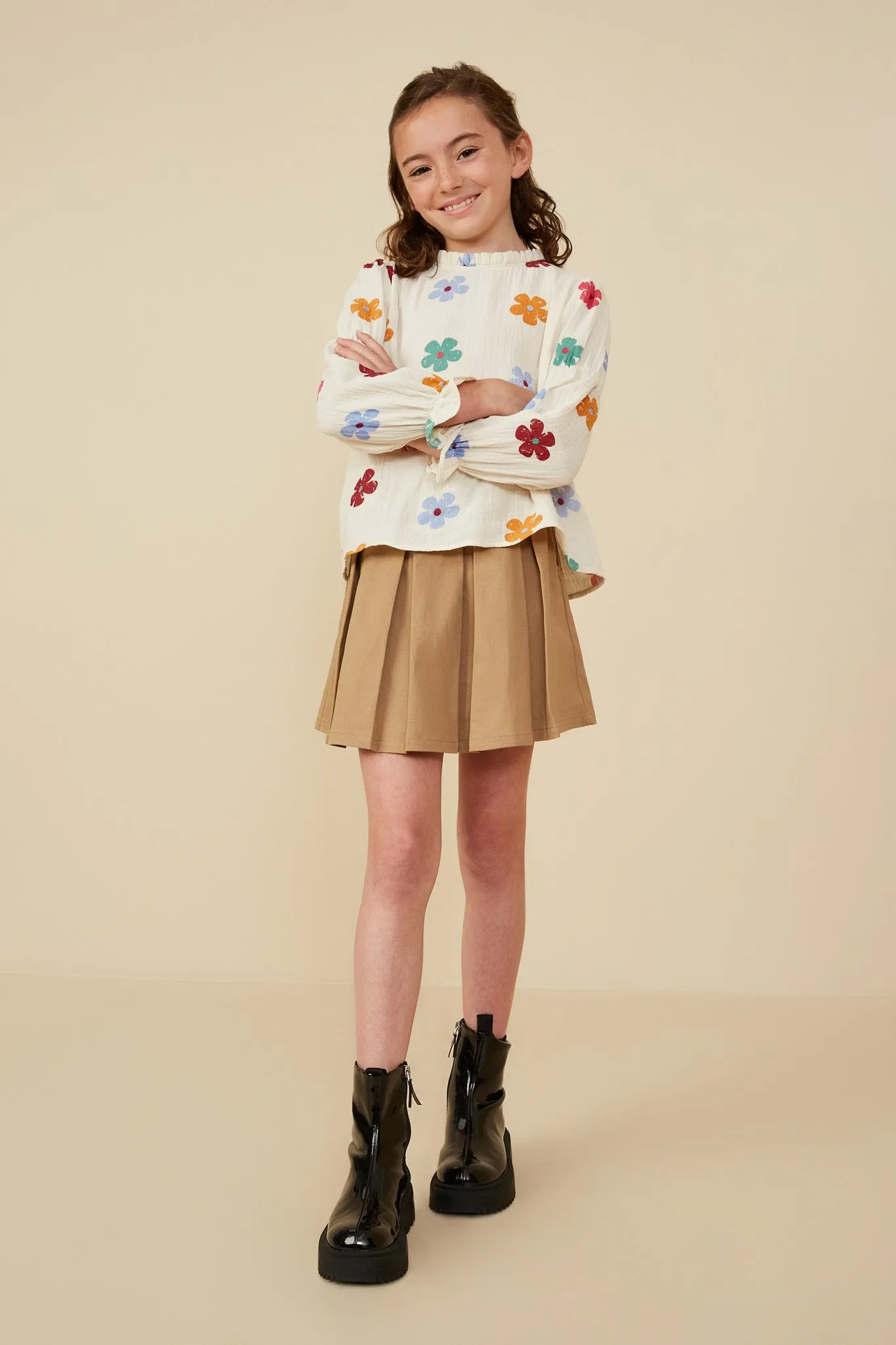 Floral Print Gauze Texture Peasant Sleeve Top