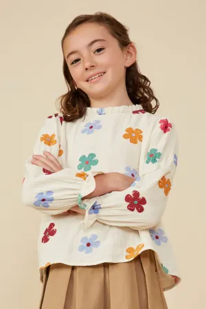Floral Print Gauze Texture Peasant Sleeve Top