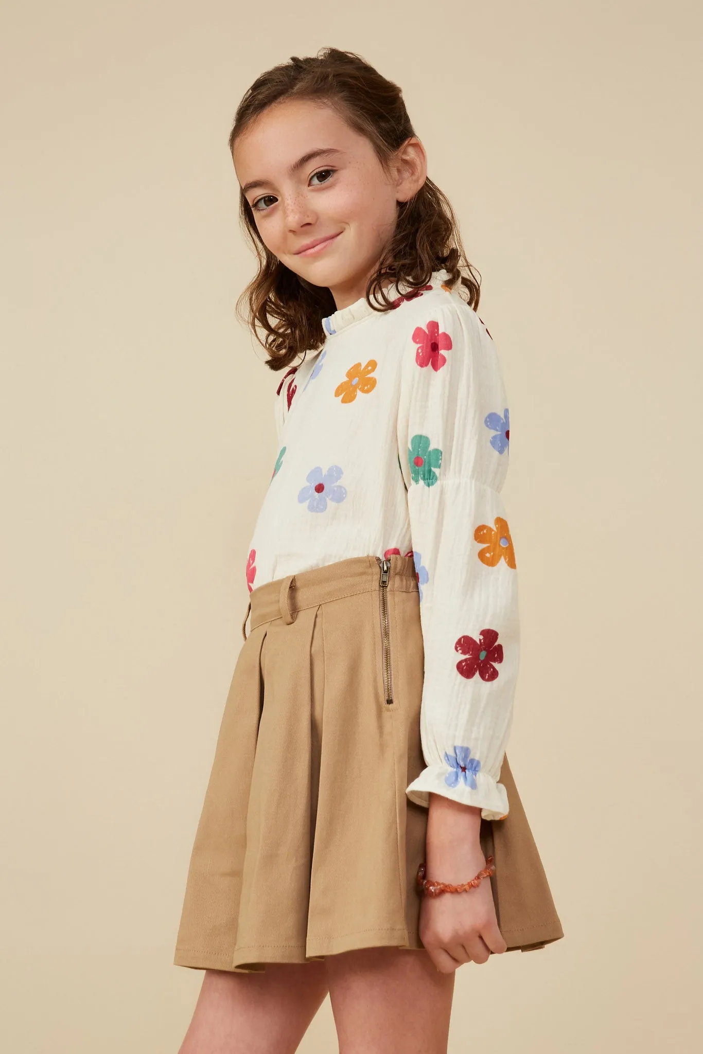 Floral Print Gauze Texture Peasant Sleeve Top