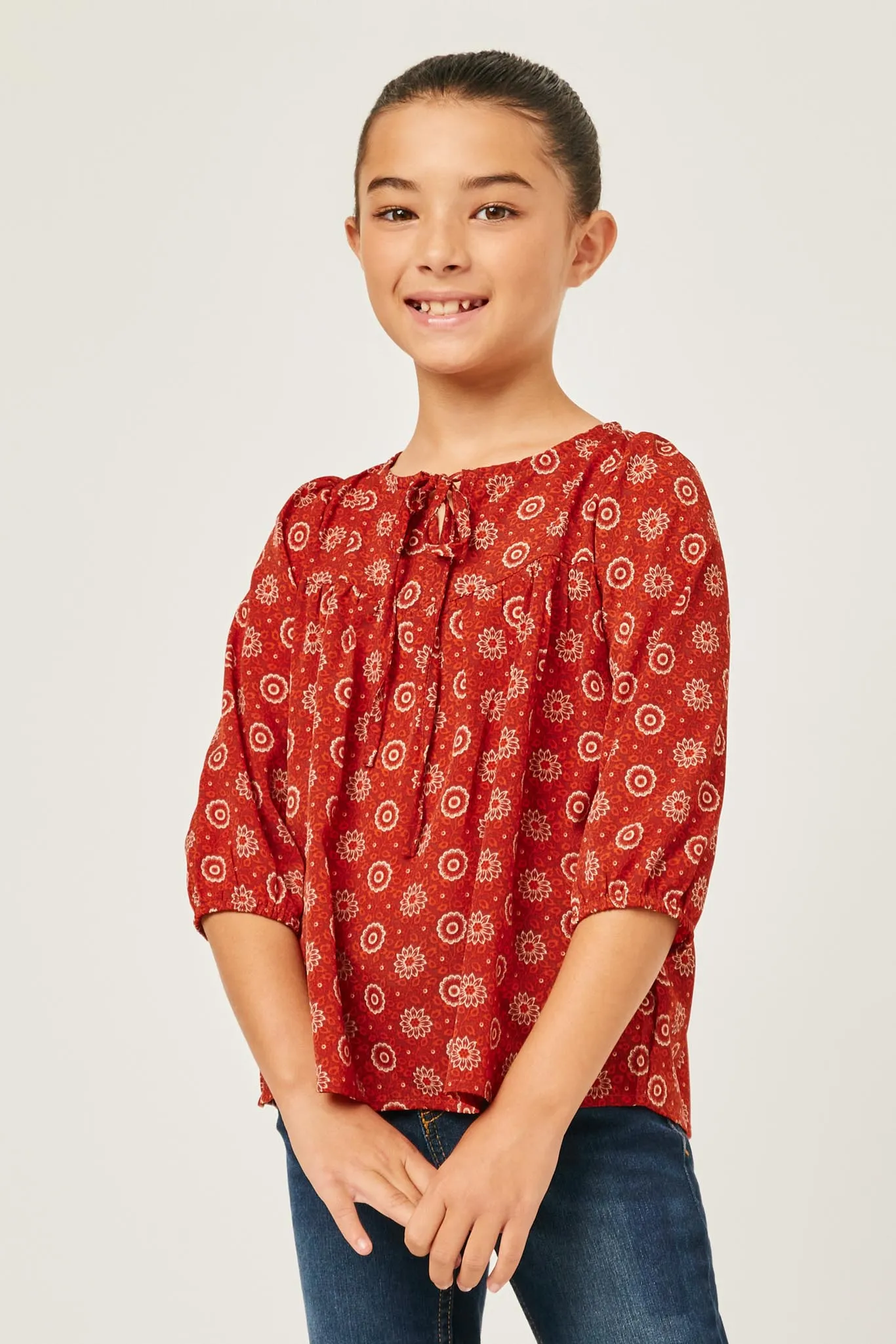 Floral Print Peasant Top