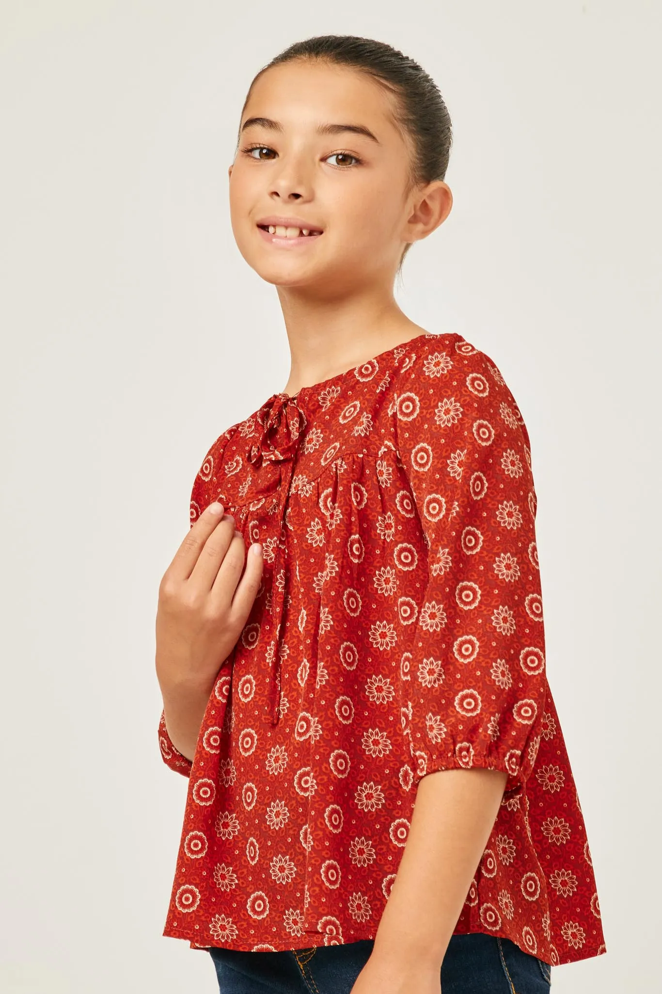 Floral Print Peasant Top