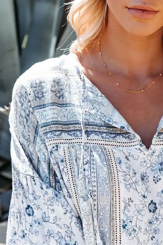 Gale Floral Peasant Top - Blue