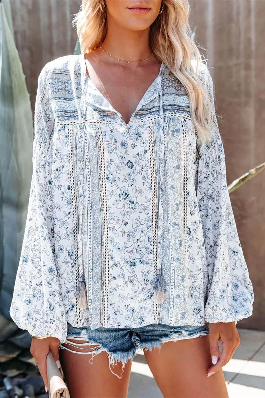 Gale Floral Peasant Top - Blue