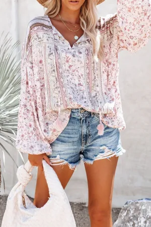 Gale Floral Peasant Top - Lavender