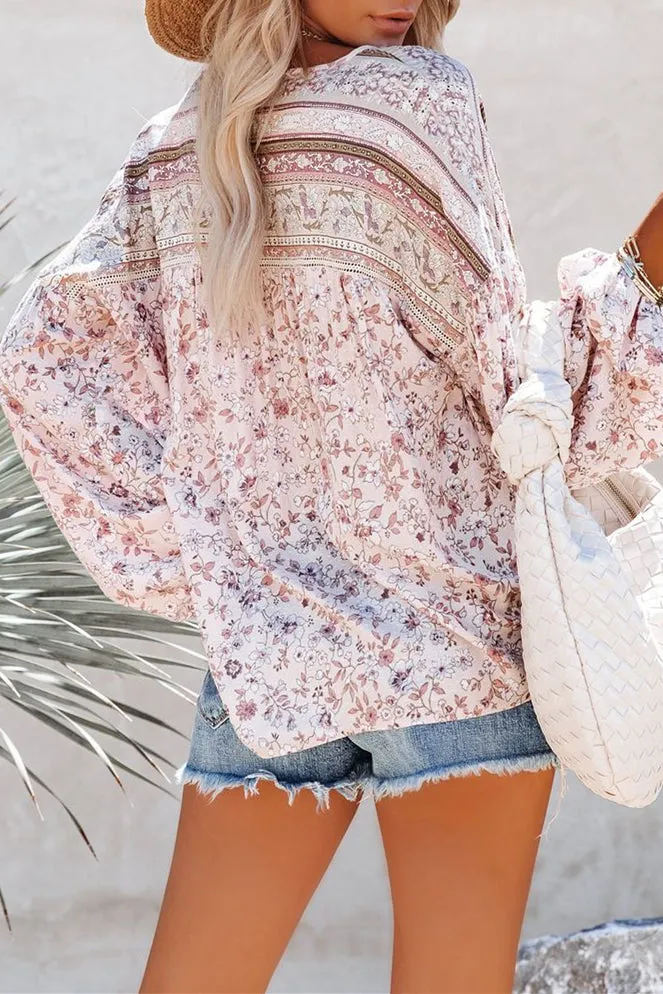 Gale Floral Peasant Top - Lavender