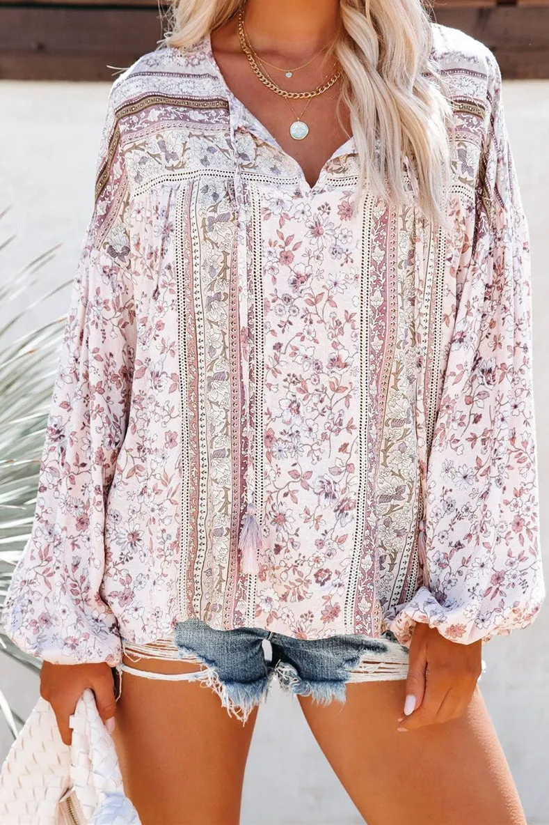 Gale Floral Peasant Top - Lavender