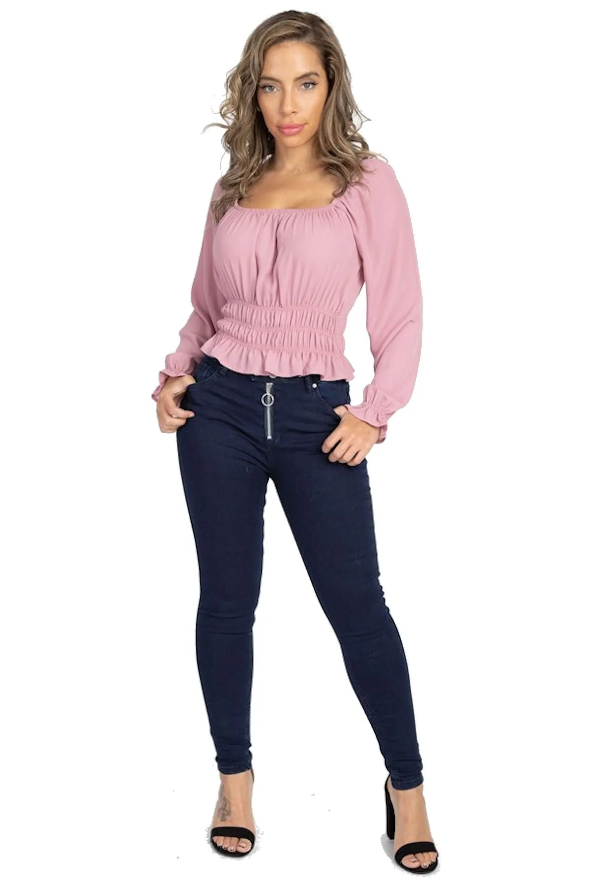 Georgette Long Sleeved Boho Gypsy Peasant Top