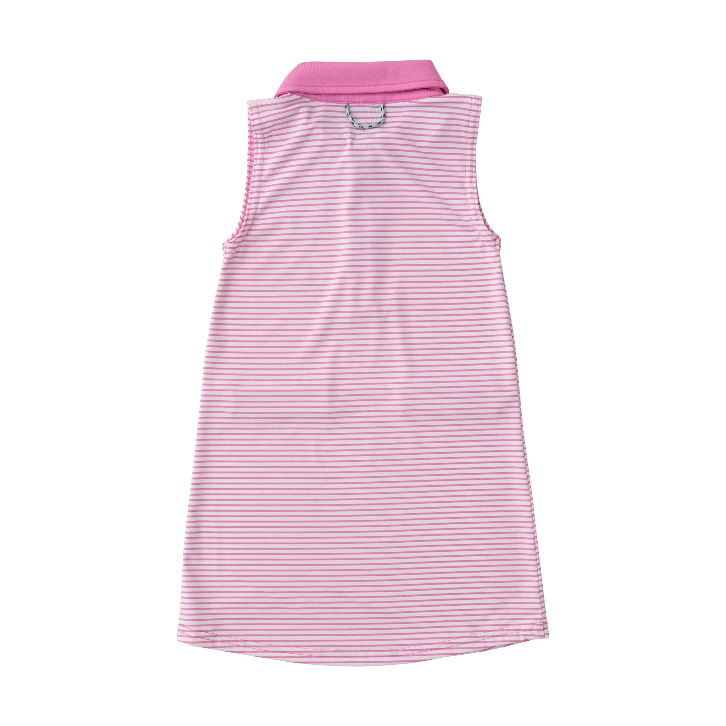 Girls' Sleeveless Pro Performance Polo Dress in Fuchsia Pink Stripe